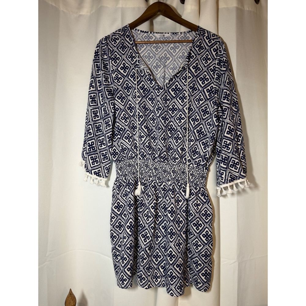 Jack by BB Dakota Dress Navy White Geometric Tassel Fringe Boho
